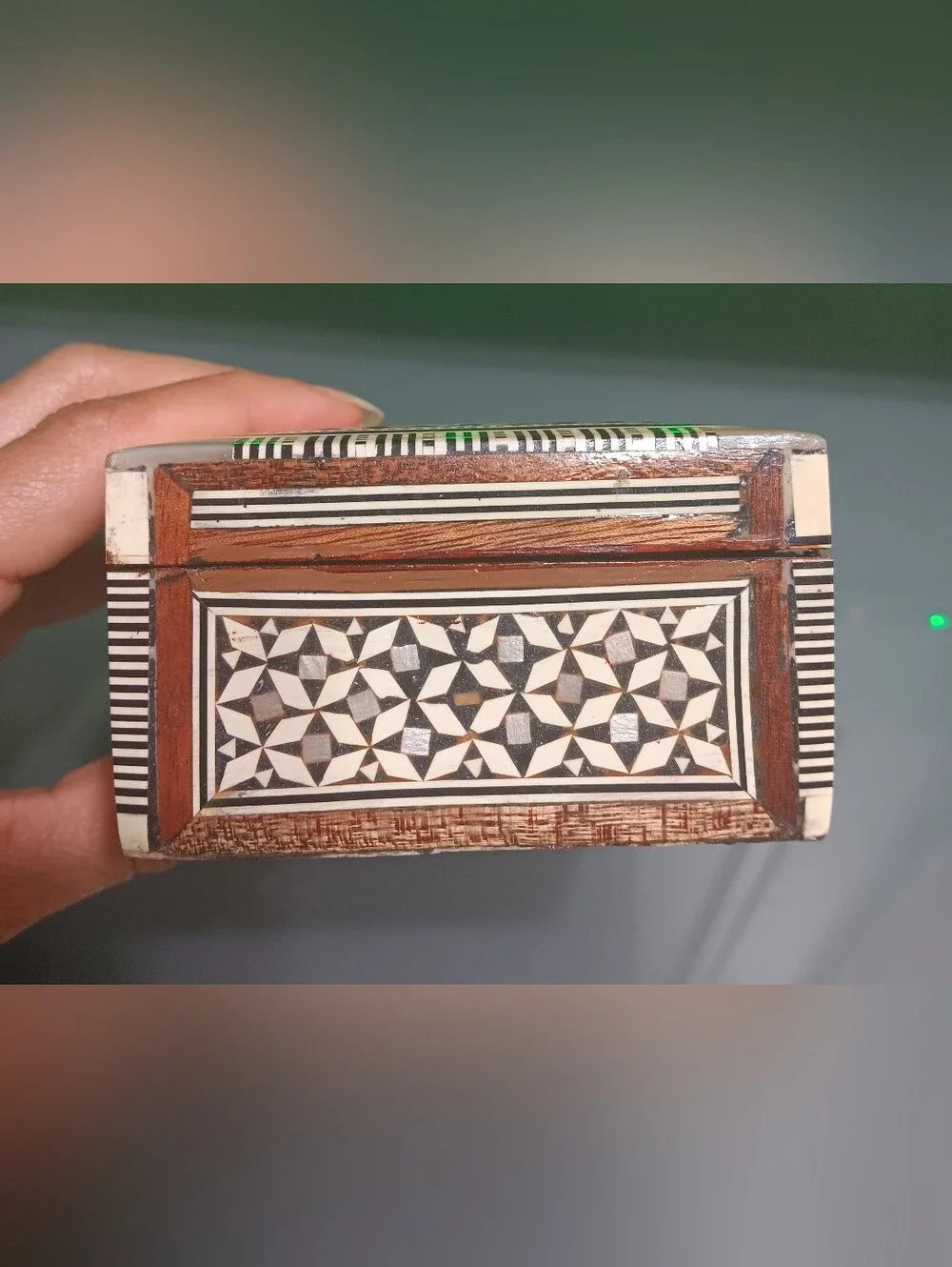 Antique Geometric Mother Of Pearl Jewelry Box